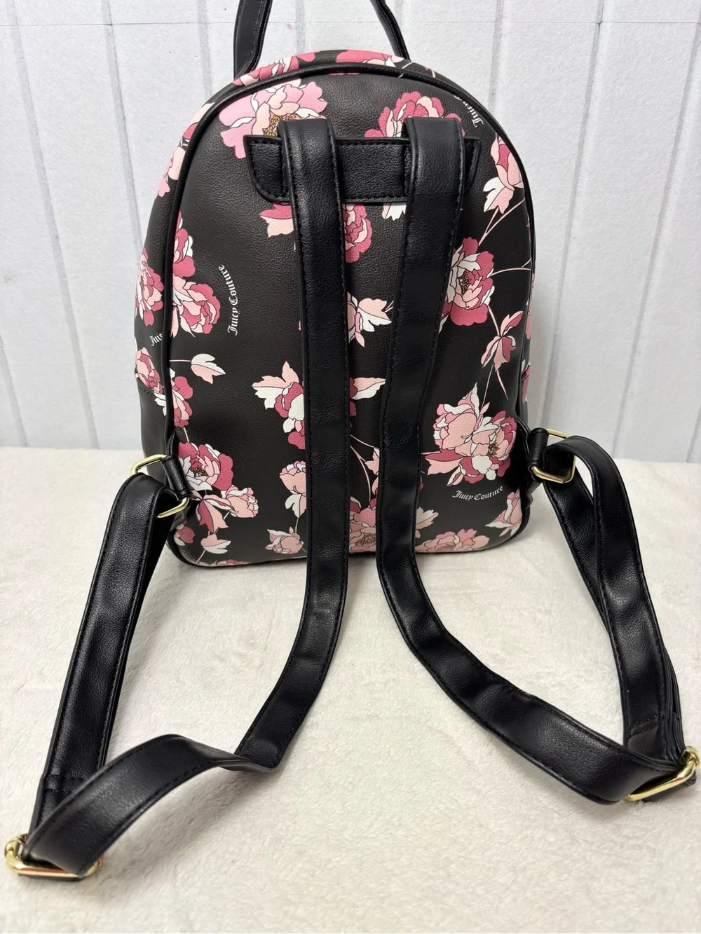 Juicy Couture‎ Black Floral Mini Backpack with Pink Blooms